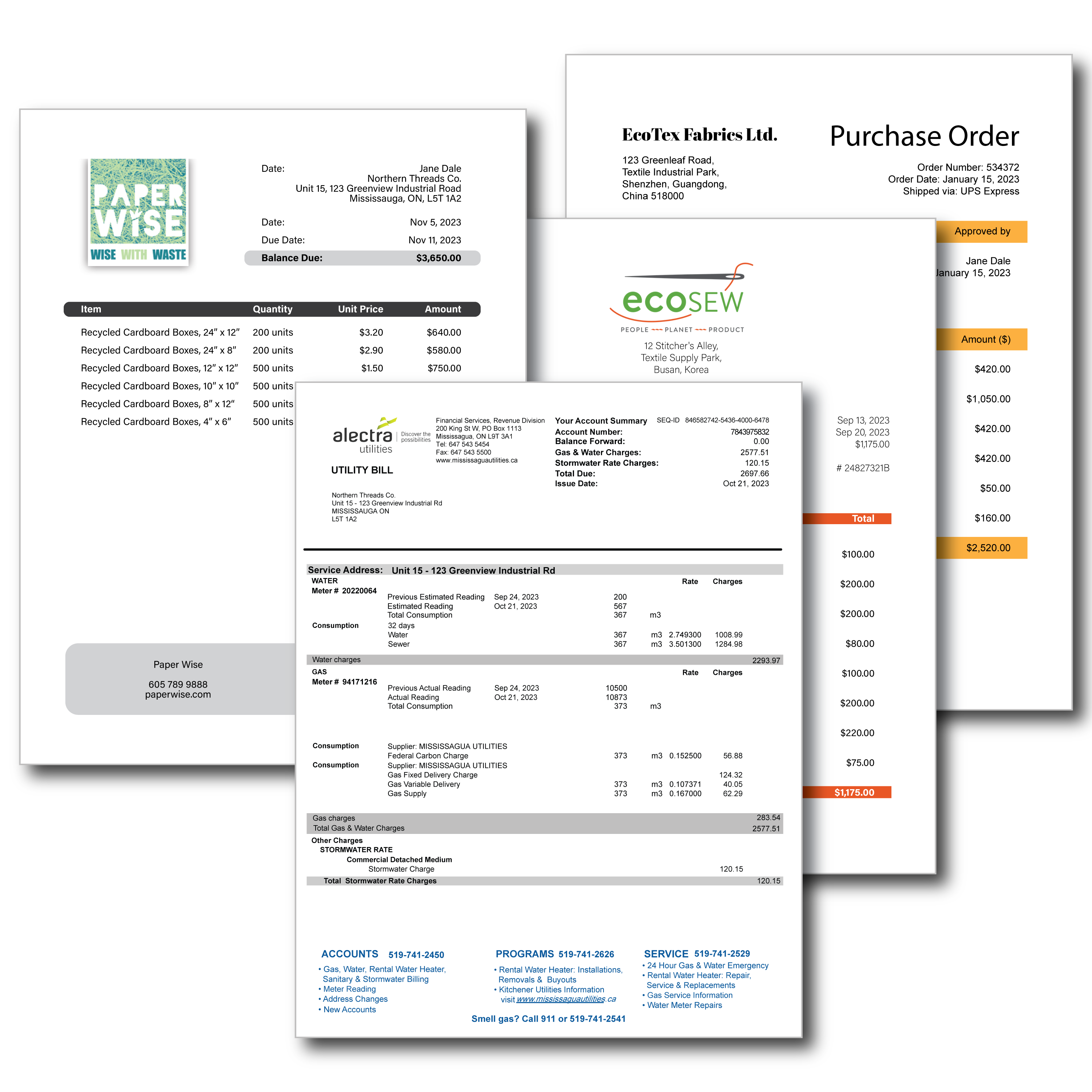 Variety of invoice documents